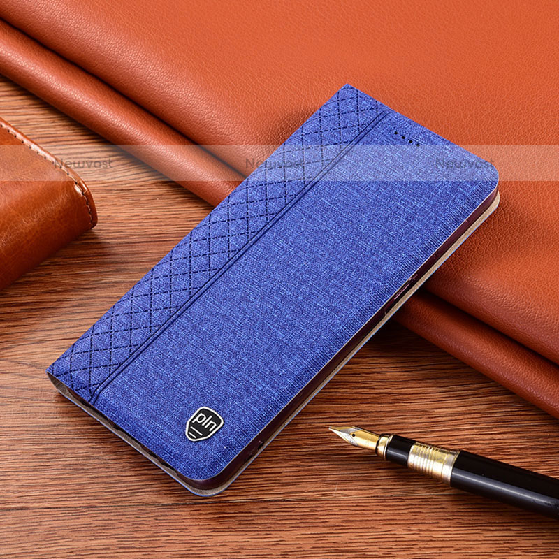 Cloth Case Stands Flip Cover H12P for Oppo A54 4G Blue