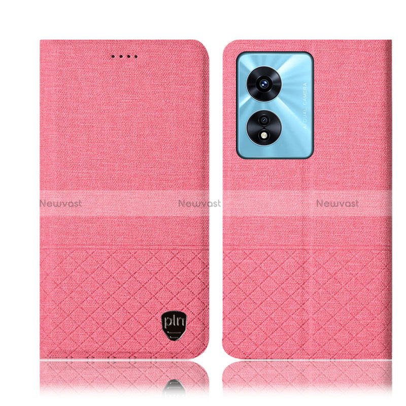 Cloth Case Stands Flip Cover H12P for Oppo A78 5G Pink