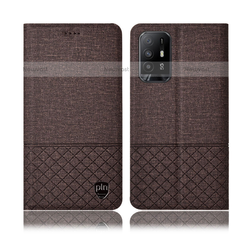 Cloth Case Stands Flip Cover H12P for Oppo A95 5G Brown