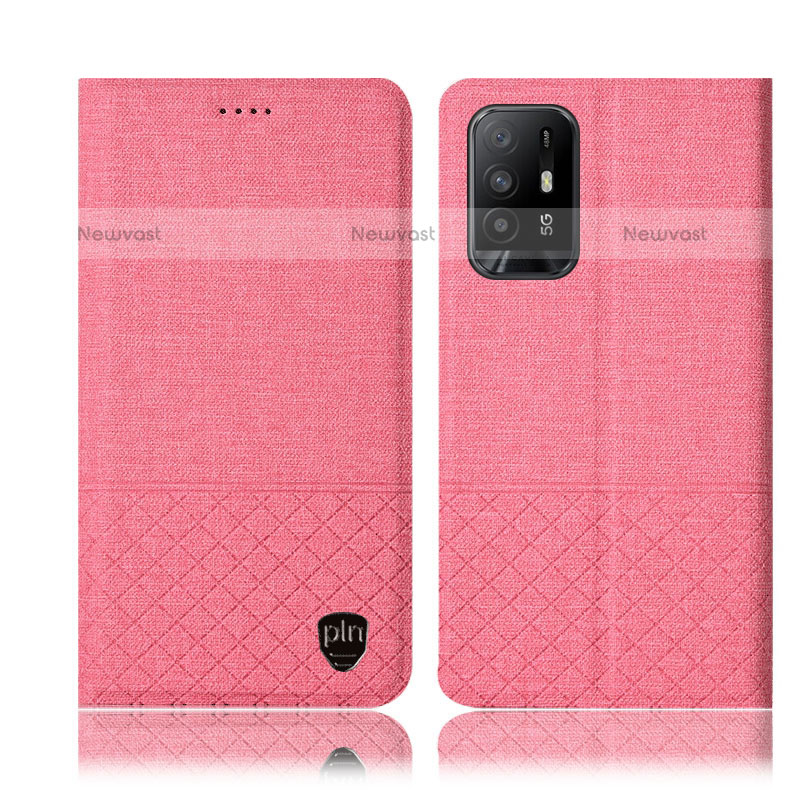 Cloth Case Stands Flip Cover H12P for Oppo A95 5G Pink