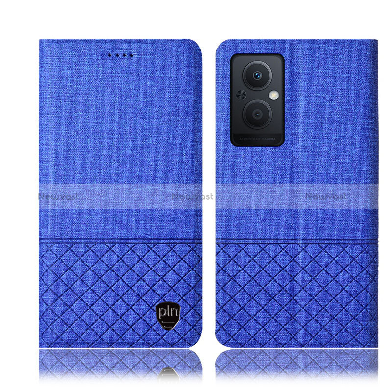 Cloth Case Stands Flip Cover H12P for Oppo A96 5G Blue