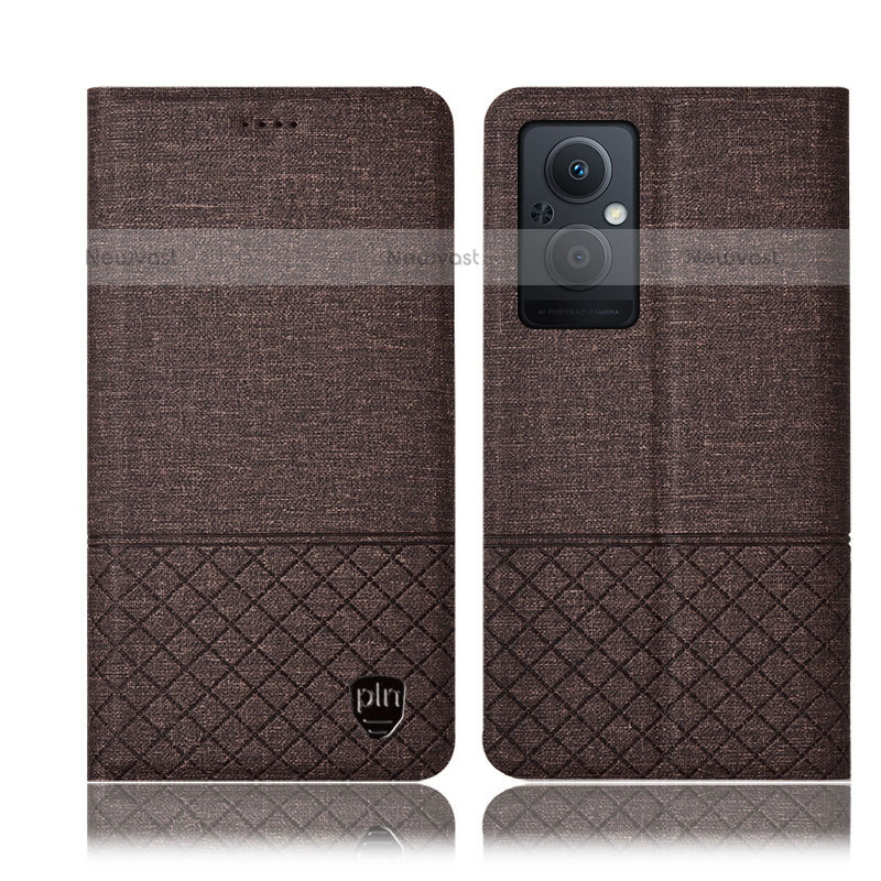 Cloth Case Stands Flip Cover H12P for Oppo F21 Pro 5G Brown