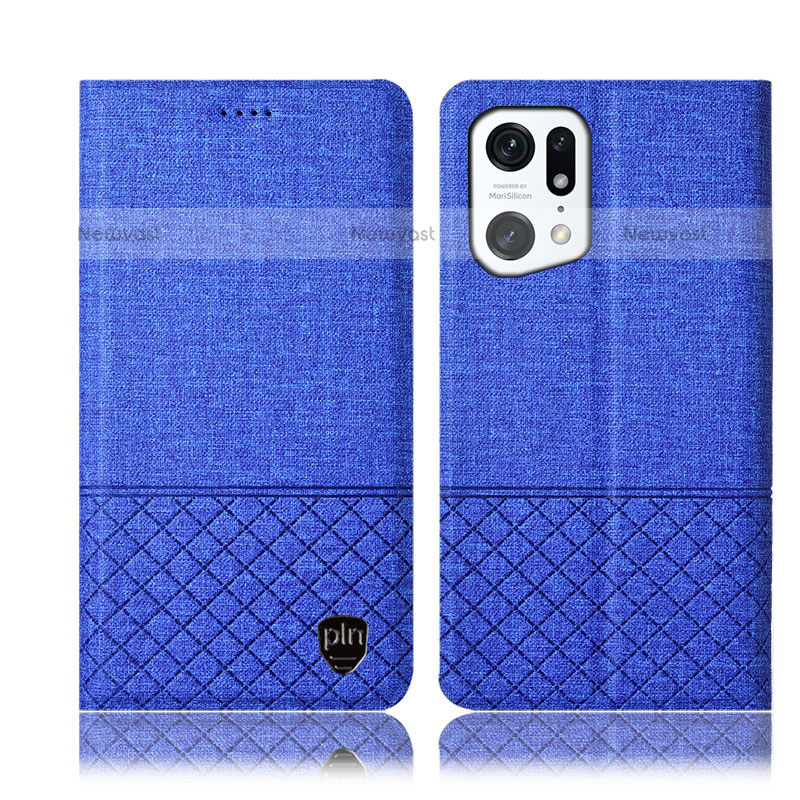 Cloth Case Stands Flip Cover H12P for Oppo Find X5 Pro 5G Blue