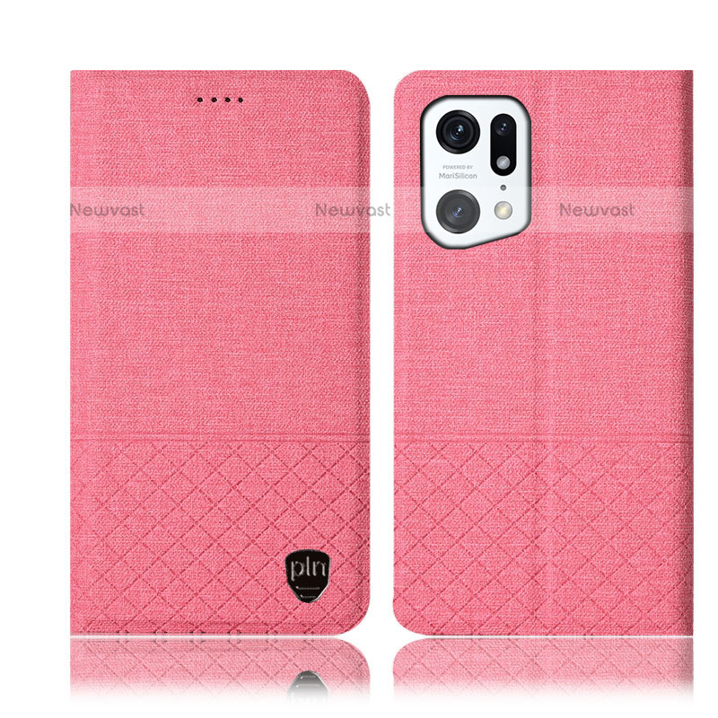 Cloth Case Stands Flip Cover H12P for Oppo Find X5 Pro 5G Pink