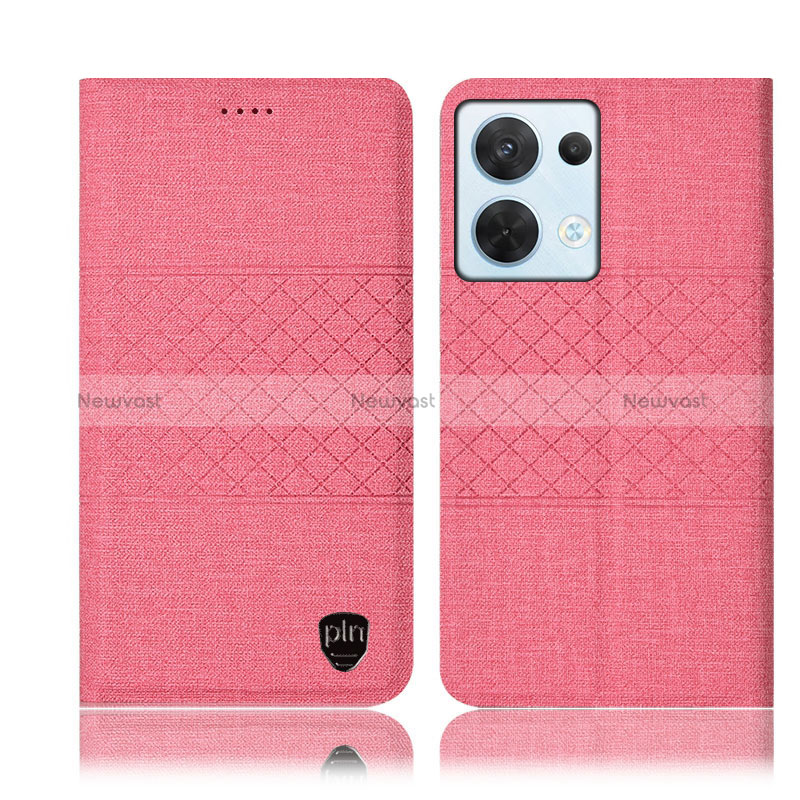 Cloth Case Stands Flip Cover H12P for Oppo Reno9 5G Pink