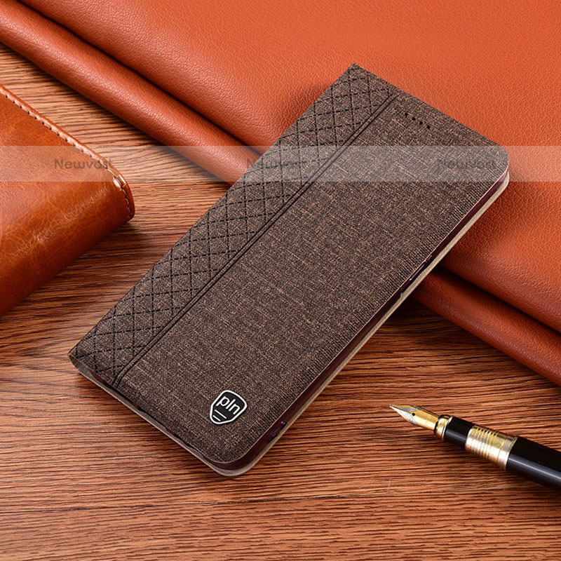 Cloth Case Stands Flip Cover H12P for Samsung Galaxy F12 Brown