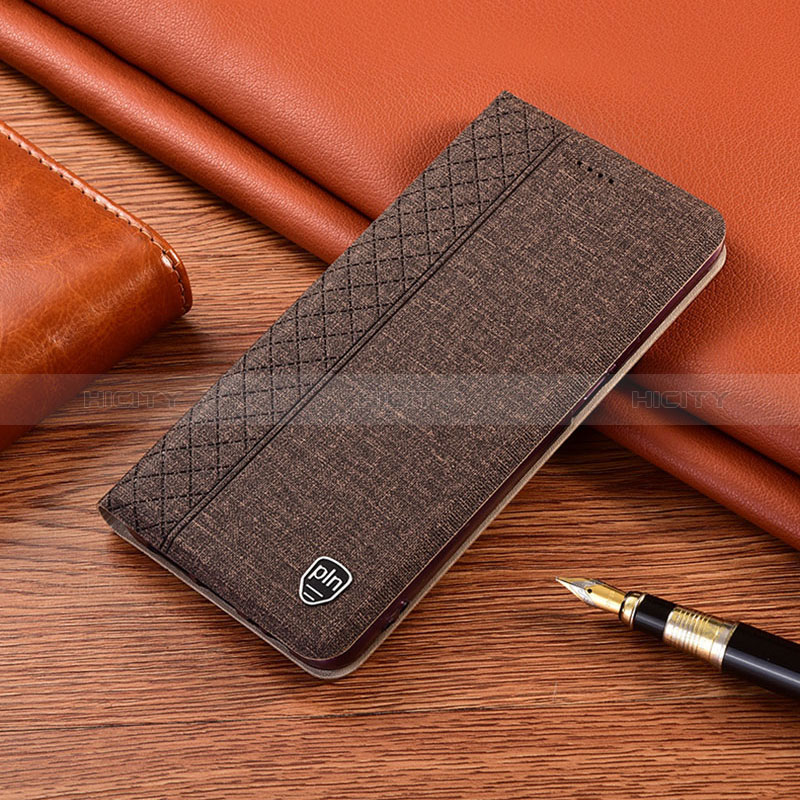 Cloth Case Stands Flip Cover H12P for Samsung Galaxy F22 4G Brown