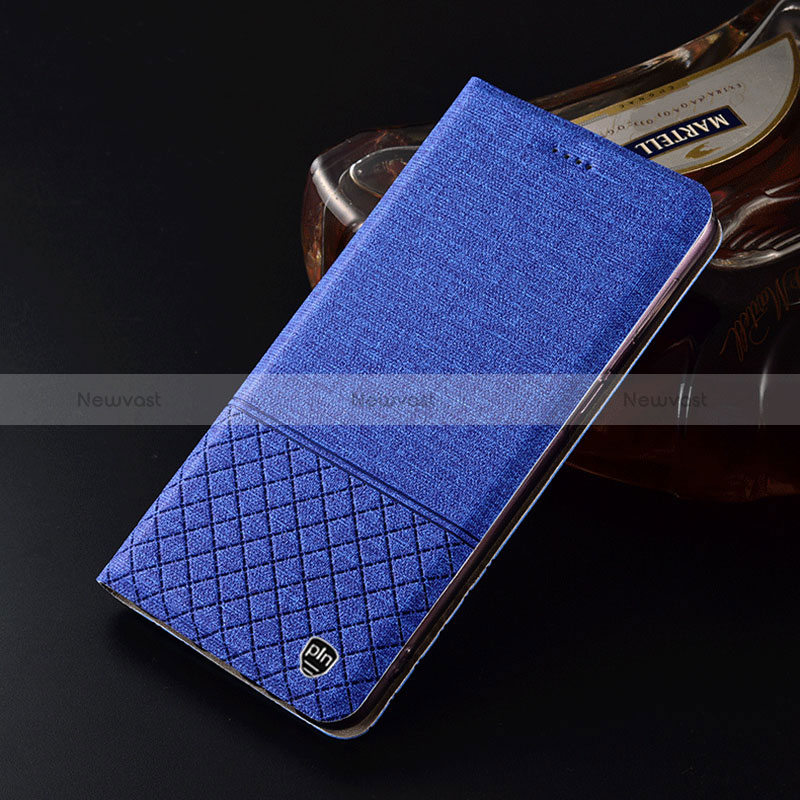 Cloth Case Stands Flip Cover H12P for Xiaomi Poco F3 5G Blue
