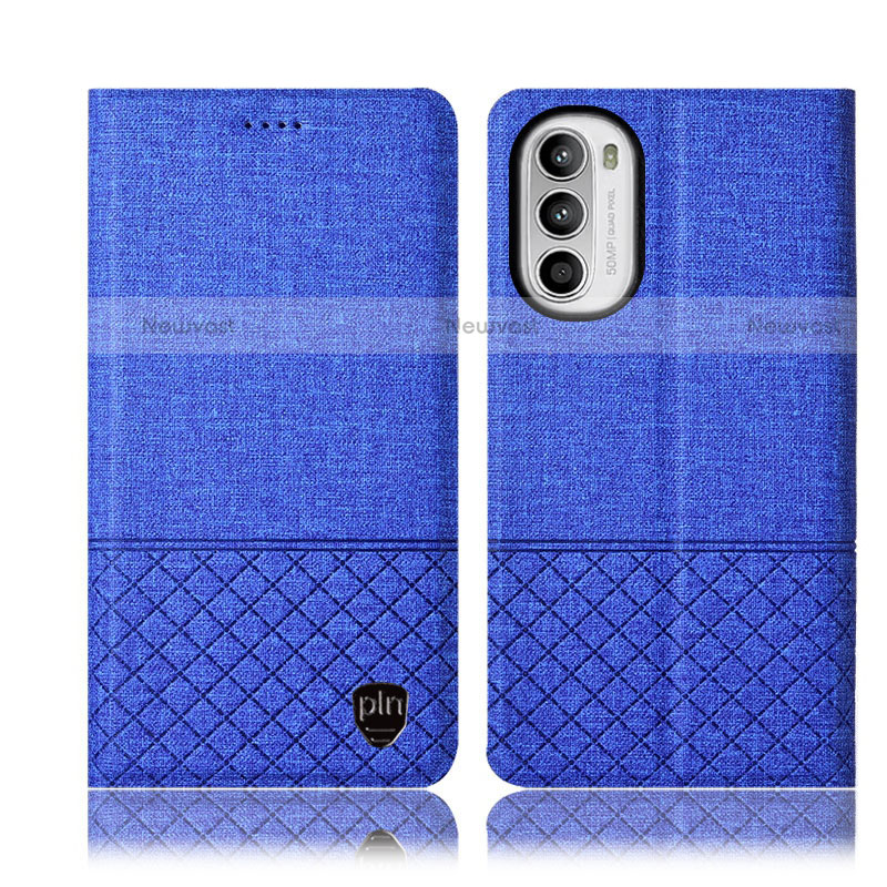 Cloth Case Stands Flip Cover H13P for Motorola Moto Edge (2022) 5G Blue