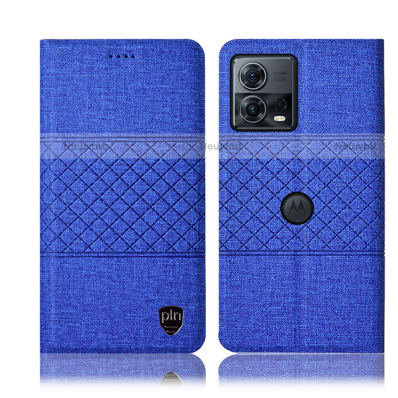 Cloth Case Stands Flip Cover H13P for Motorola Moto Edge 30 Fusion 5G Blue