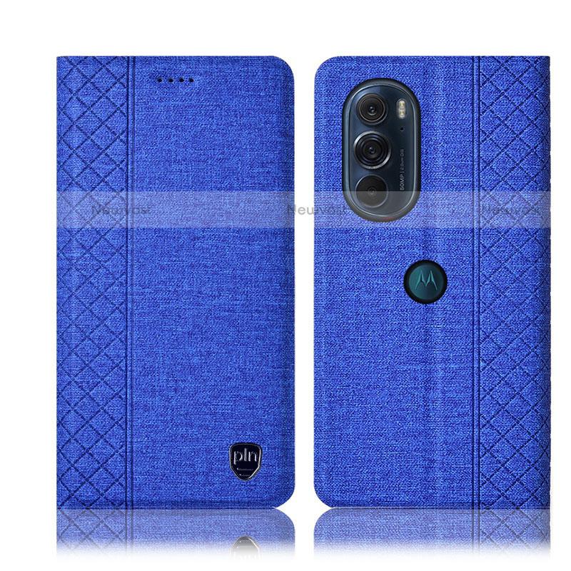 Cloth Case Stands Flip Cover H13P for Motorola Moto Edge 30 Pro 5G Blue