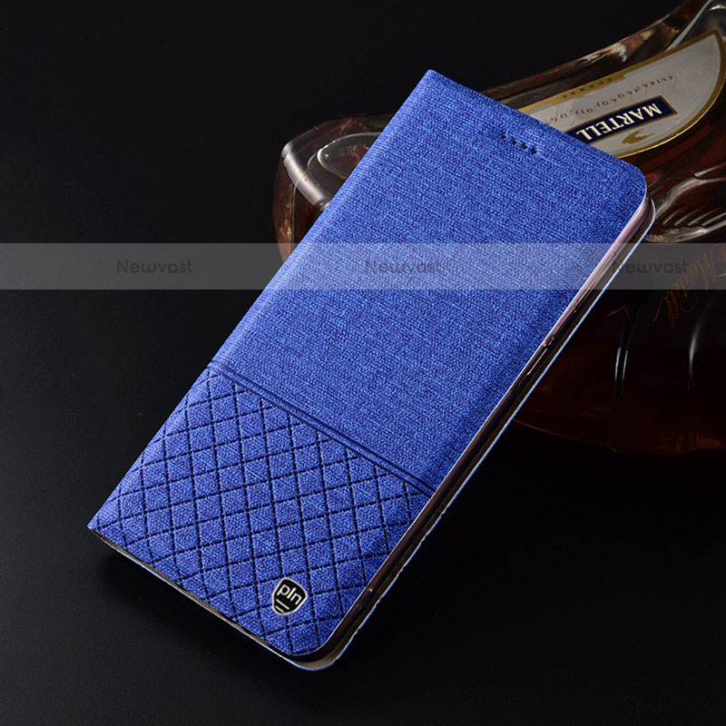 Cloth Case Stands Flip Cover H13P for Motorola Moto G Play (2023) Blue