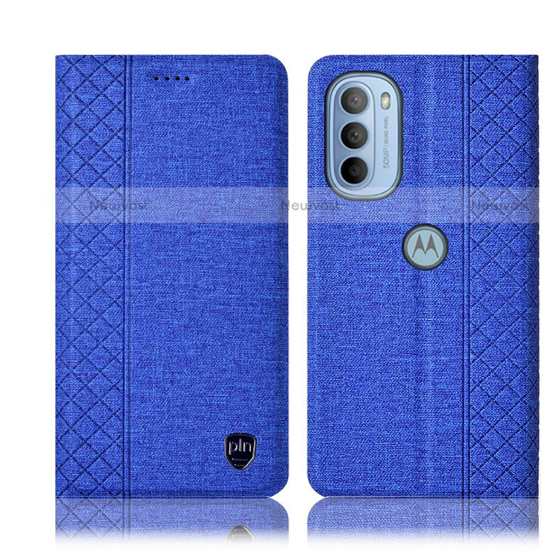 Cloth Case Stands Flip Cover H13P for Motorola Moto G31 Blue