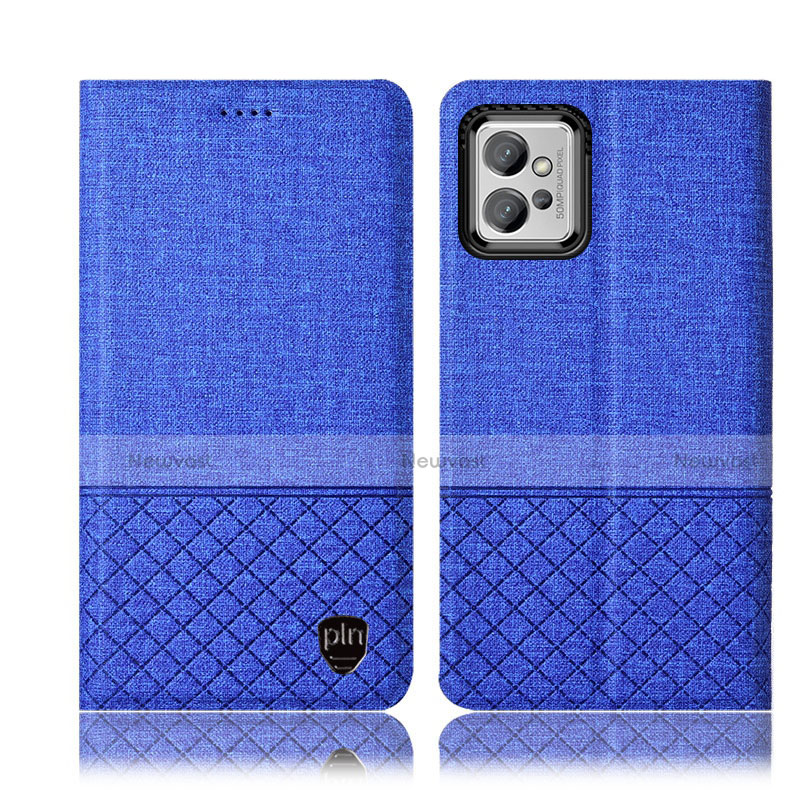 Cloth Case Stands Flip Cover H13P for Motorola Moto G32 Blue