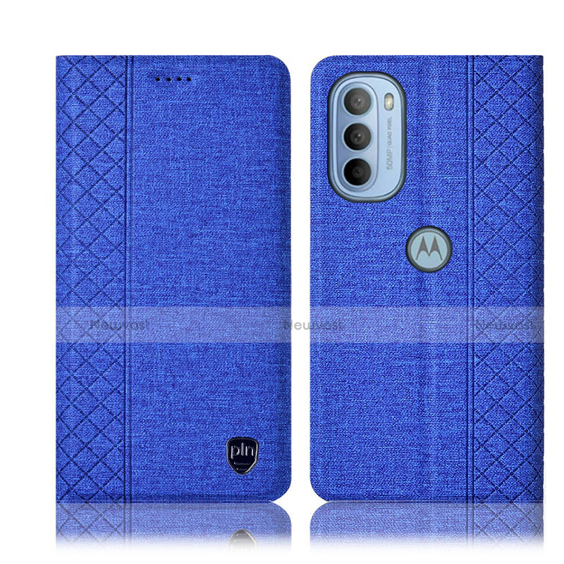 Cloth Case Stands Flip Cover H13P for Motorola Moto G41 Blue