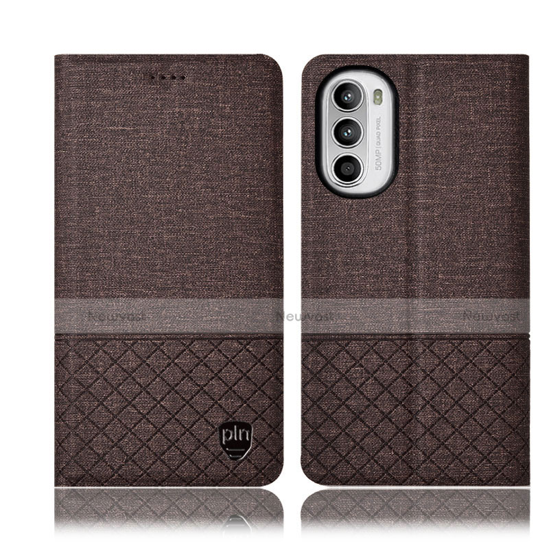 Cloth Case Stands Flip Cover H13P for Motorola MOTO G52 Brown