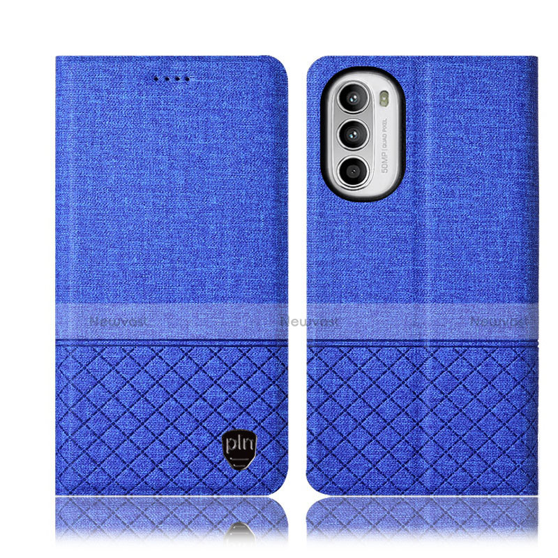 Cloth Case Stands Flip Cover H13P for Motorola Moto G82 5G Blue