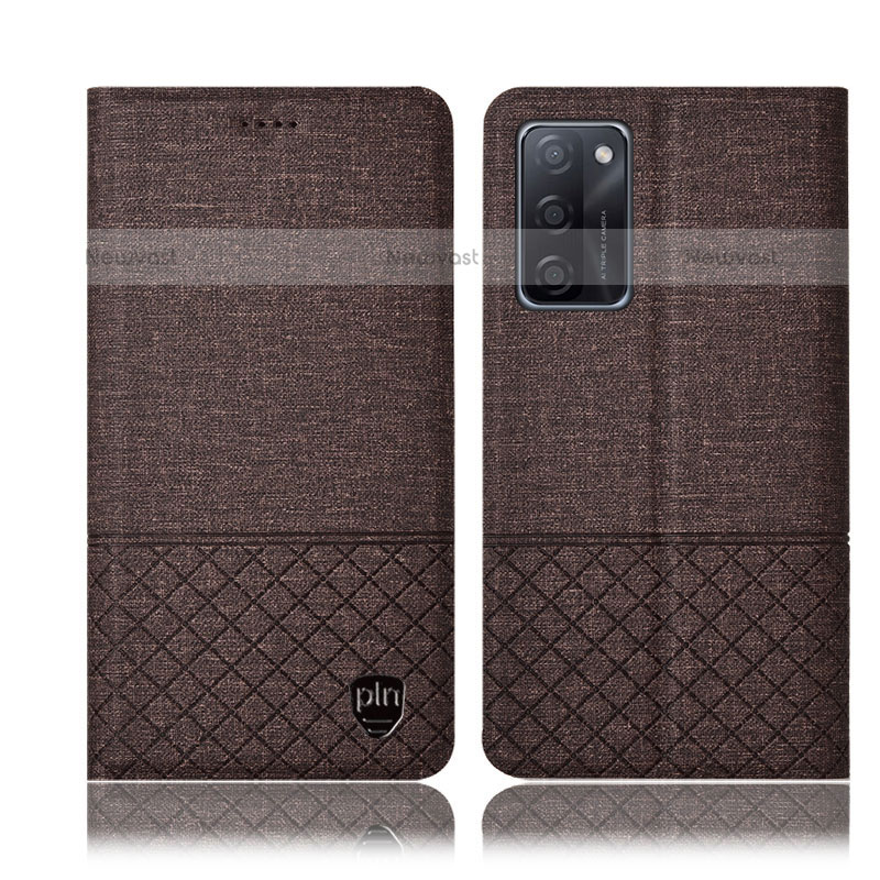 Cloth Case Stands Flip Cover H13P for Oppo A55S 5G Brown