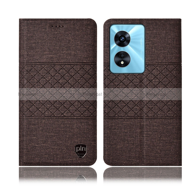 Cloth Case Stands Flip Cover H13P for Oppo A78 5G Brown