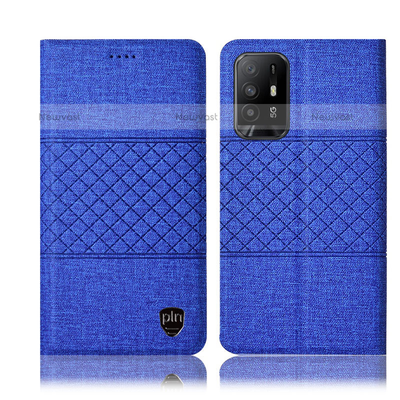 Cloth Case Stands Flip Cover H13P for Oppo A95 5G Blue