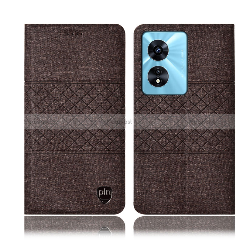 Cloth Case Stands Flip Cover H13P for Oppo A98 5G Brown