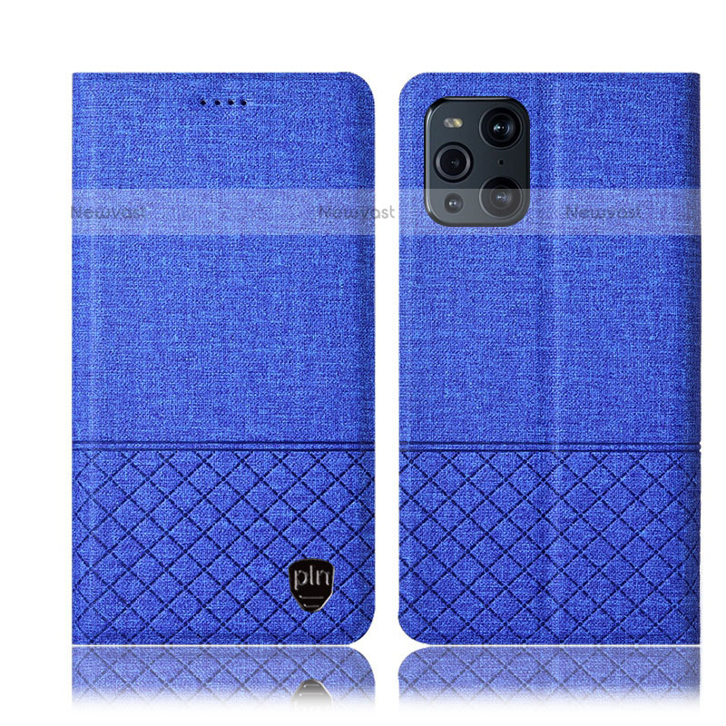 Cloth Case Stands Flip Cover H13P for Oppo Find X3 Pro 5G Blue