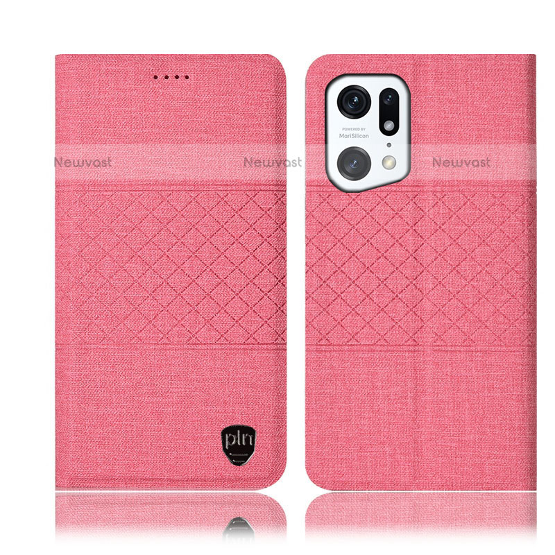 Cloth Case Stands Flip Cover H13P for Oppo Find X5 Pro 5G Pink