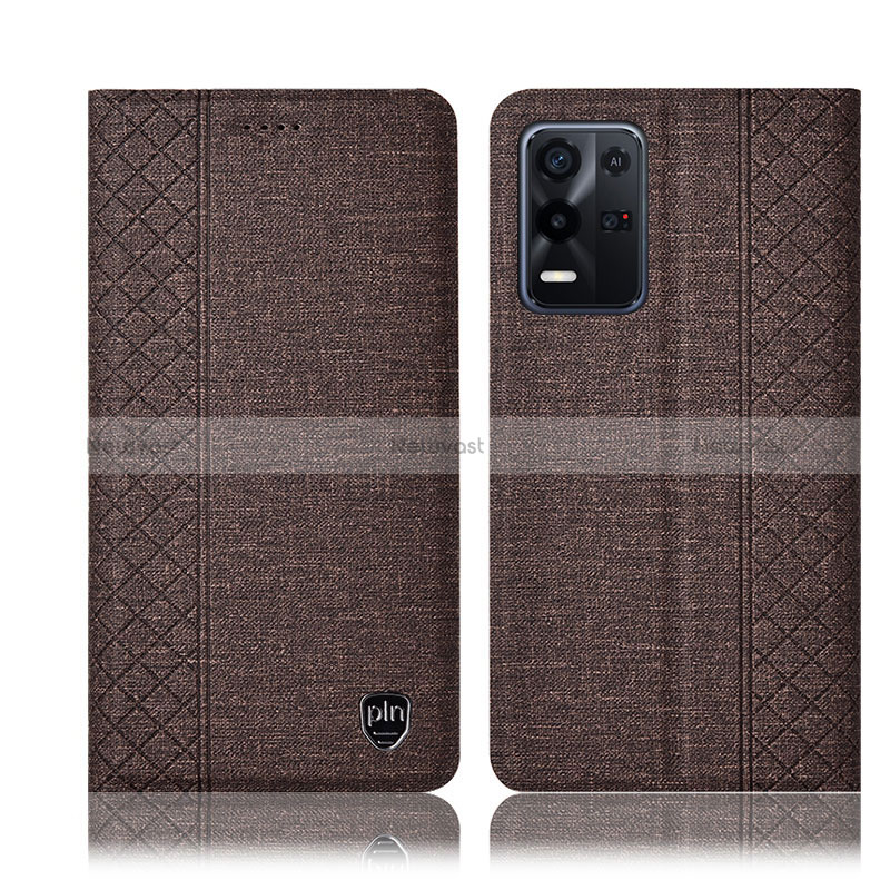 Cloth Case Stands Flip Cover H13P for Oppo K9X 5G Brown