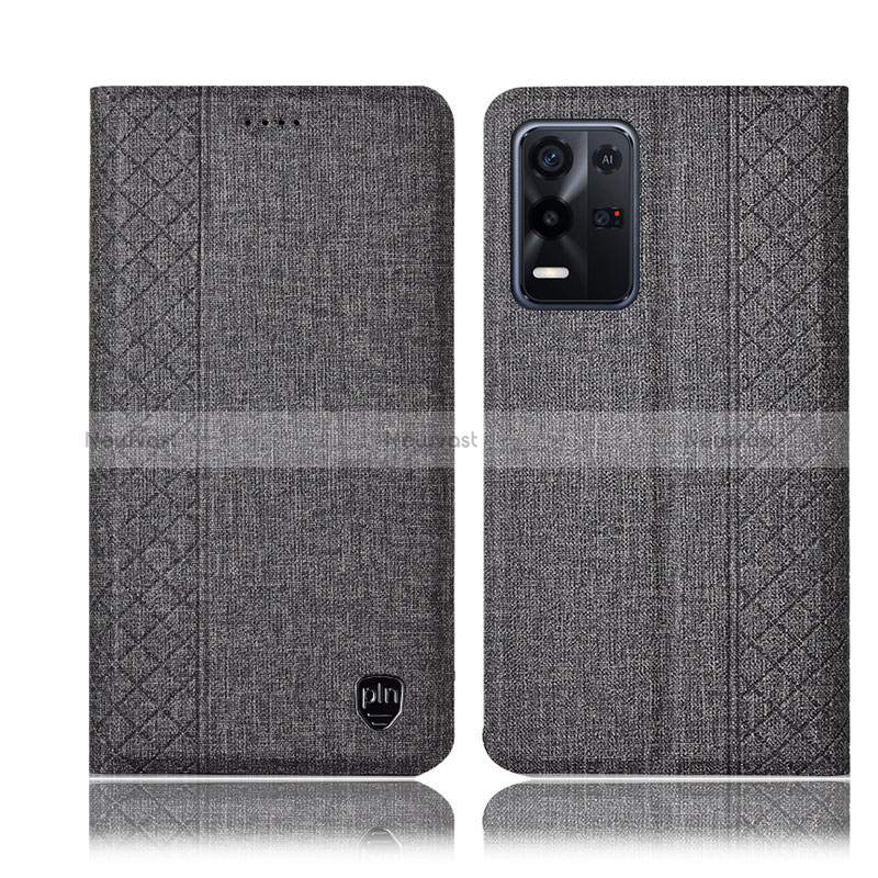 Cloth Case Stands Flip Cover H13P for Oppo K9X 5G Gray