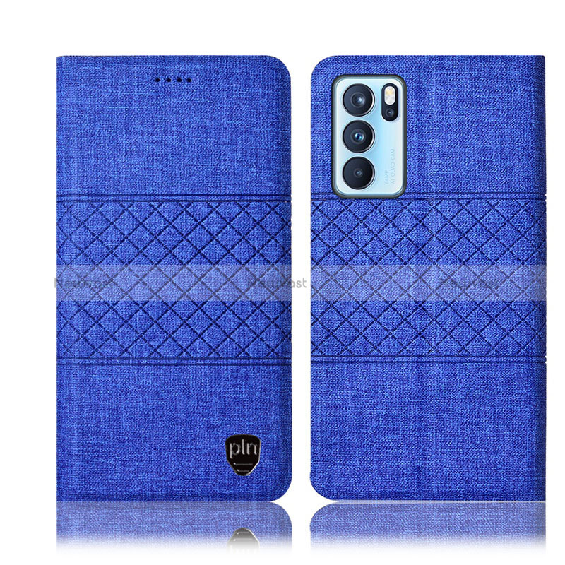 Cloth Case Stands Flip Cover H13P for Oppo Reno6 Pro 5G India Blue