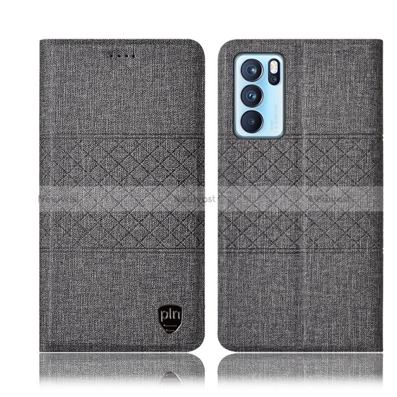 Cloth Case Stands Flip Cover H13P for Oppo Reno6 Pro 5G India Gray