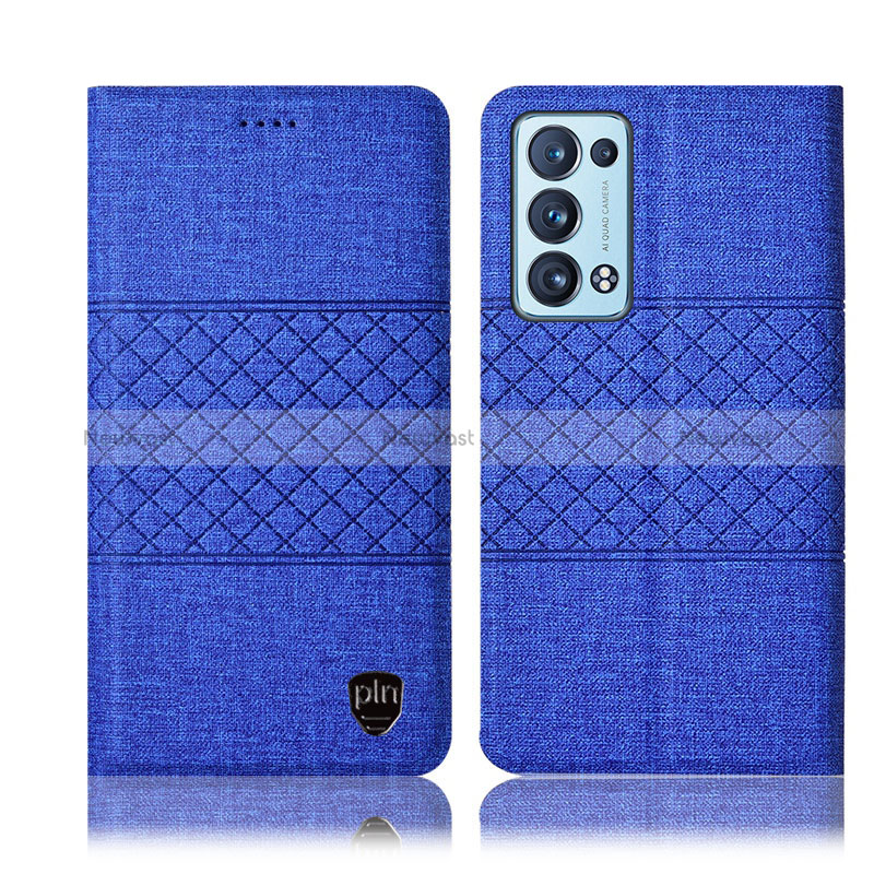 Cloth Case Stands Flip Cover H13P for Oppo Reno6 Pro+ Plus 5G Blue