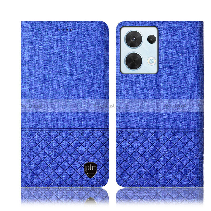 Cloth Case Stands Flip Cover H13P for Oppo Reno9 Pro 5G Blue