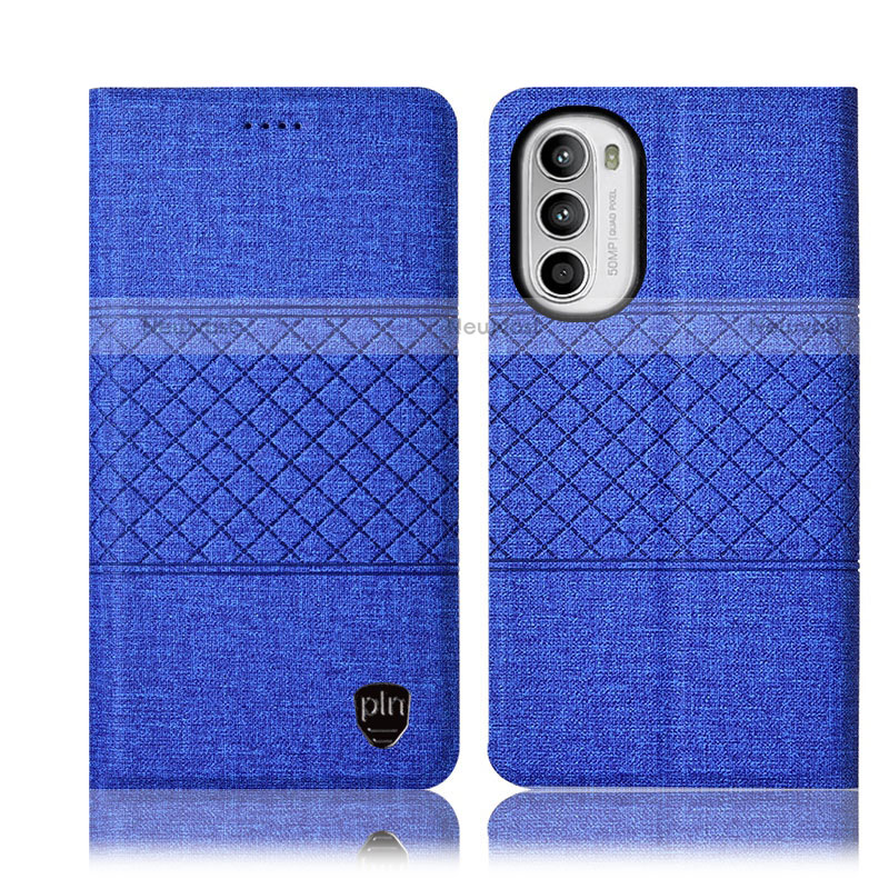 Cloth Case Stands Flip Cover H14P for Motorola Moto Edge (2022) 5G Blue