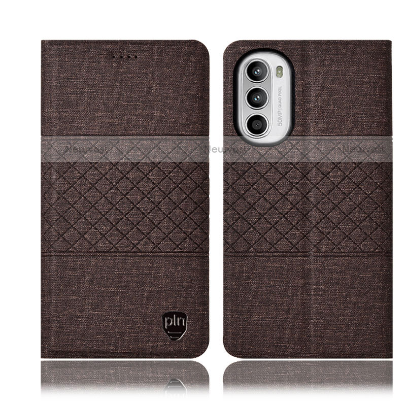 Cloth Case Stands Flip Cover H14P for Motorola Moto Edge (2022) 5G Brown