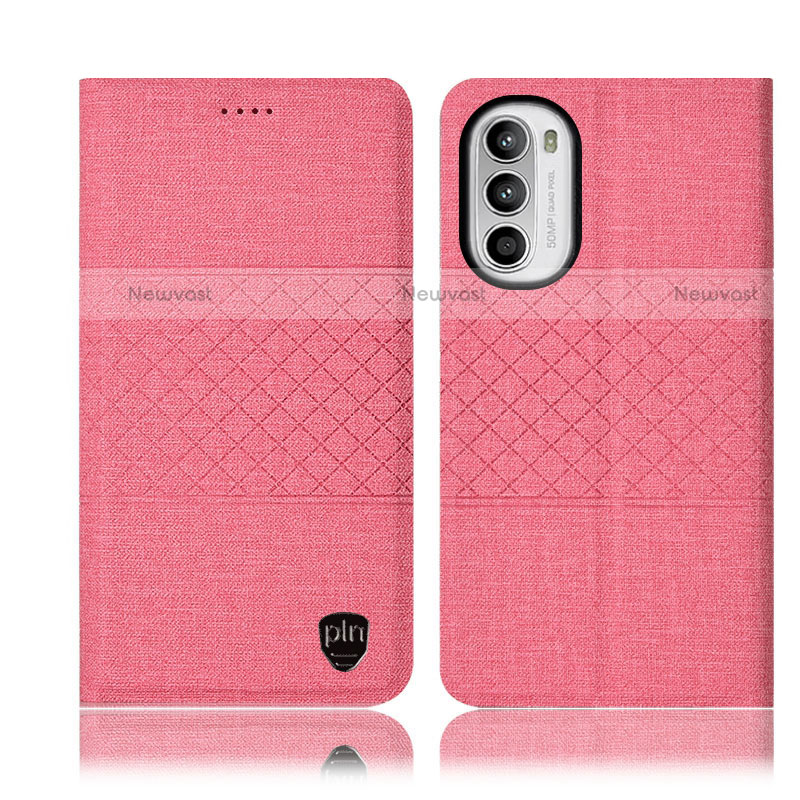 Cloth Case Stands Flip Cover H14P for Motorola Moto Edge (2022) 5G Pink