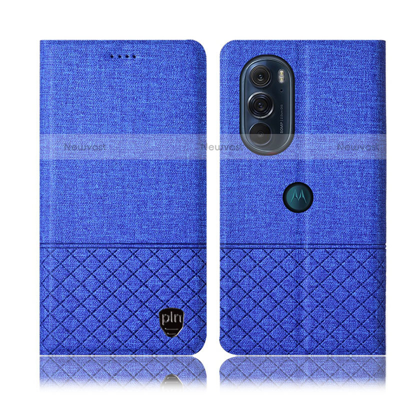 Cloth Case Stands Flip Cover H14P for Motorola Moto Edge 30 Pro 5G Blue