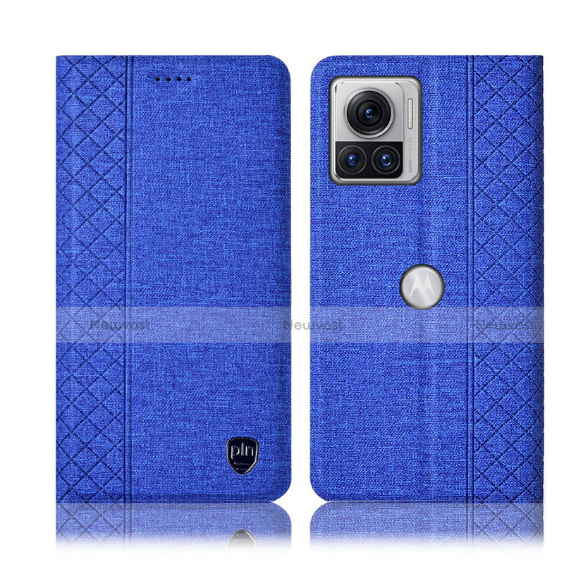 Cloth Case Stands Flip Cover H14P for Motorola Moto Edge 30 Ultra 5G Blue