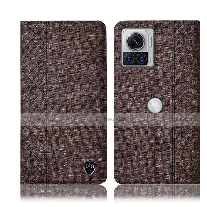 Cloth Case Stands Flip Cover H14P for Motorola Moto Edge 30 Ultra 5G Brown