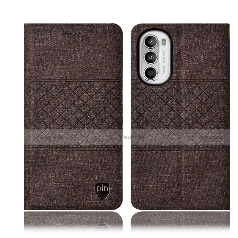 Cloth Case Stands Flip Cover H14P for Motorola MOTO G52 Brown