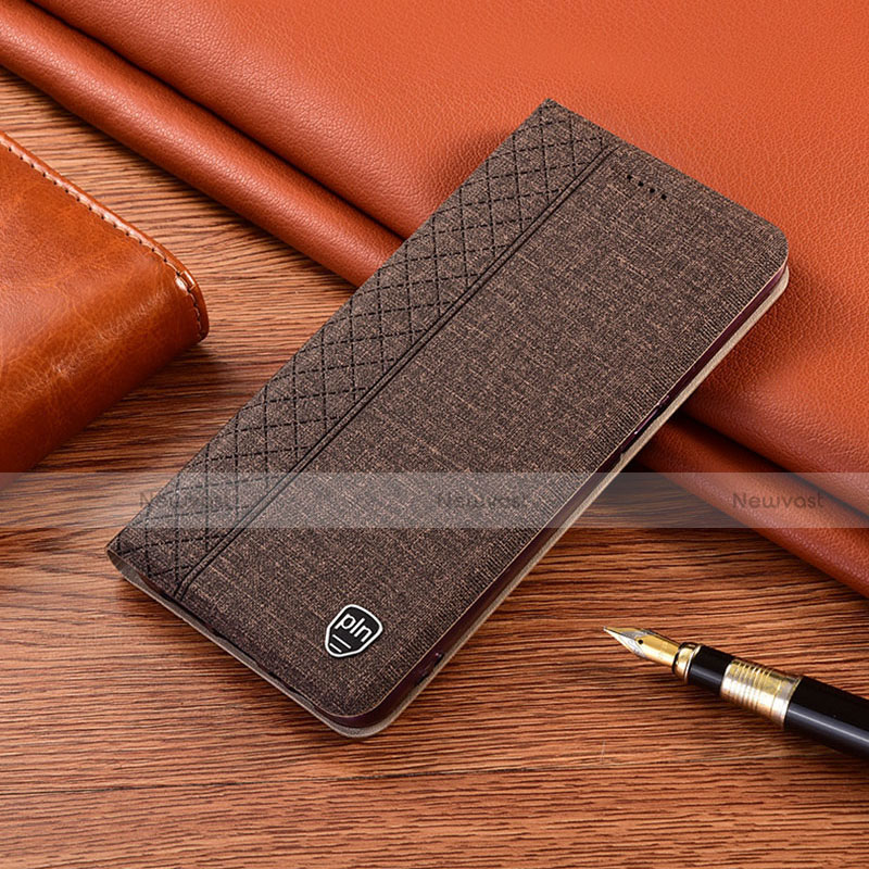 Cloth Case Stands Flip Cover H14P for Motorola Moto G60 Brown