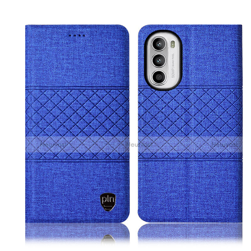 Cloth Case Stands Flip Cover H14P for Motorola Moto G71s 5G Blue