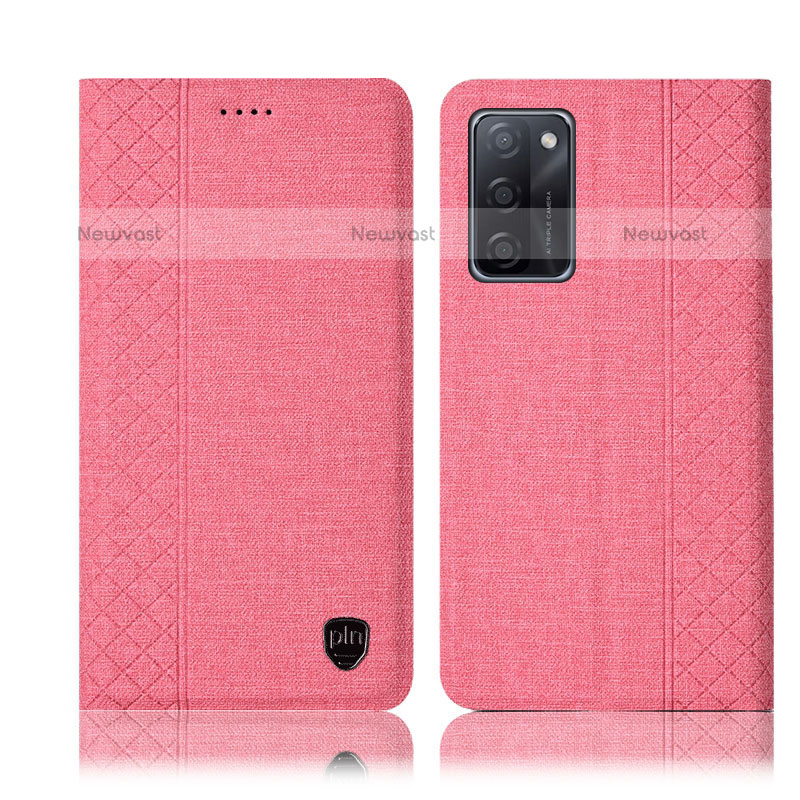 Cloth Case Stands Flip Cover H14P for Oppo A55S 5G Pink