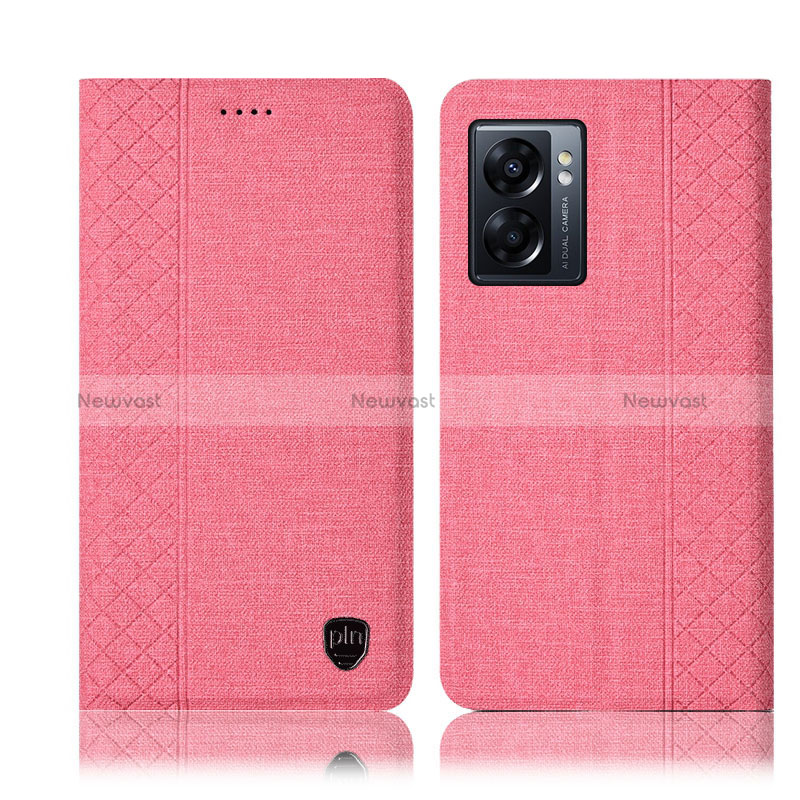 Cloth Case Stands Flip Cover H14P for Oppo A56S 5G Pink