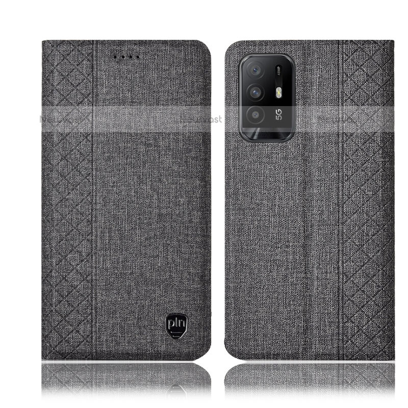 Cloth Case Stands Flip Cover H14P for Oppo A94 5G Gray