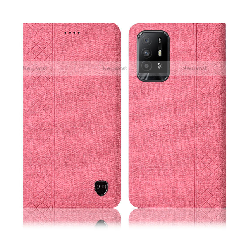 Cloth Case Stands Flip Cover H14P for Oppo A95 5G Pink