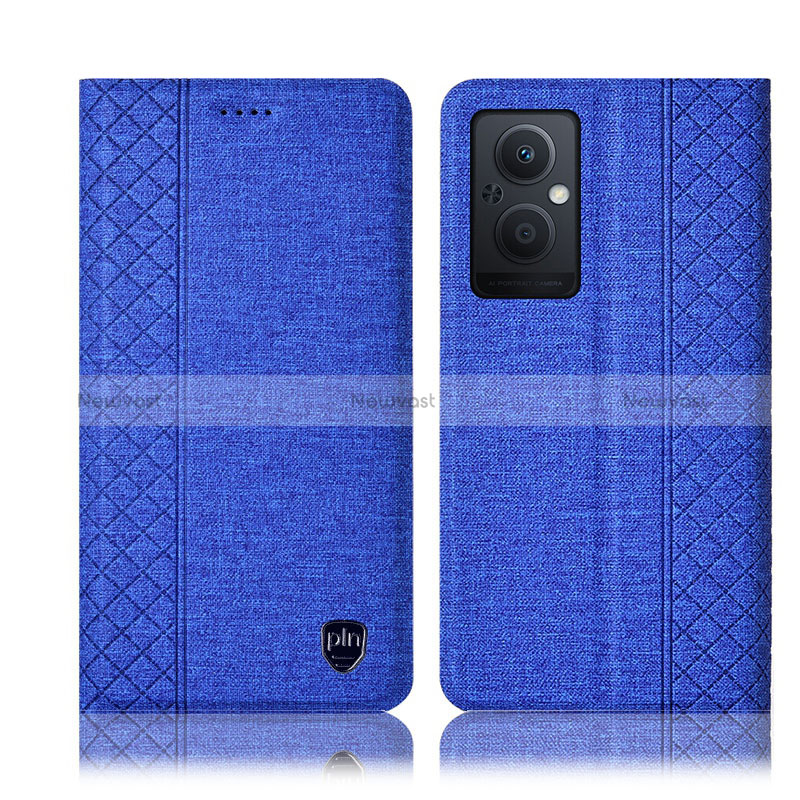 Cloth Case Stands Flip Cover H14P for Oppo A96 5G Blue