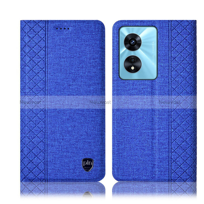 Cloth Case Stands Flip Cover H14P for Oppo A98 5G Blue
