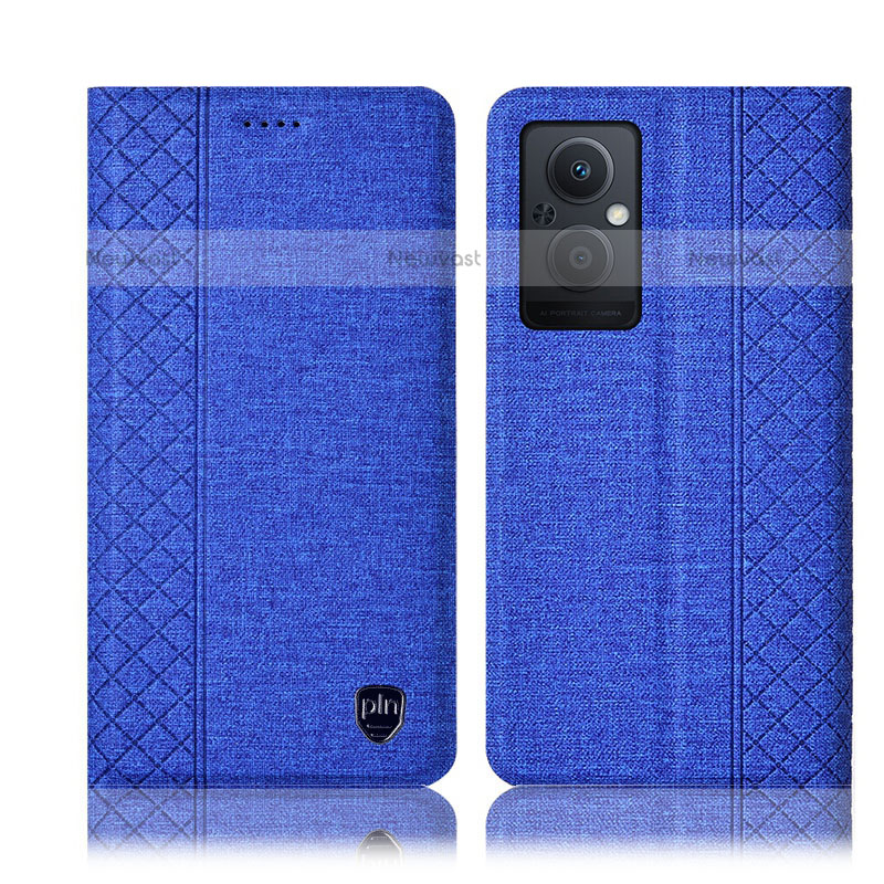 Cloth Case Stands Flip Cover H14P for Oppo F21 Pro 5G Blue