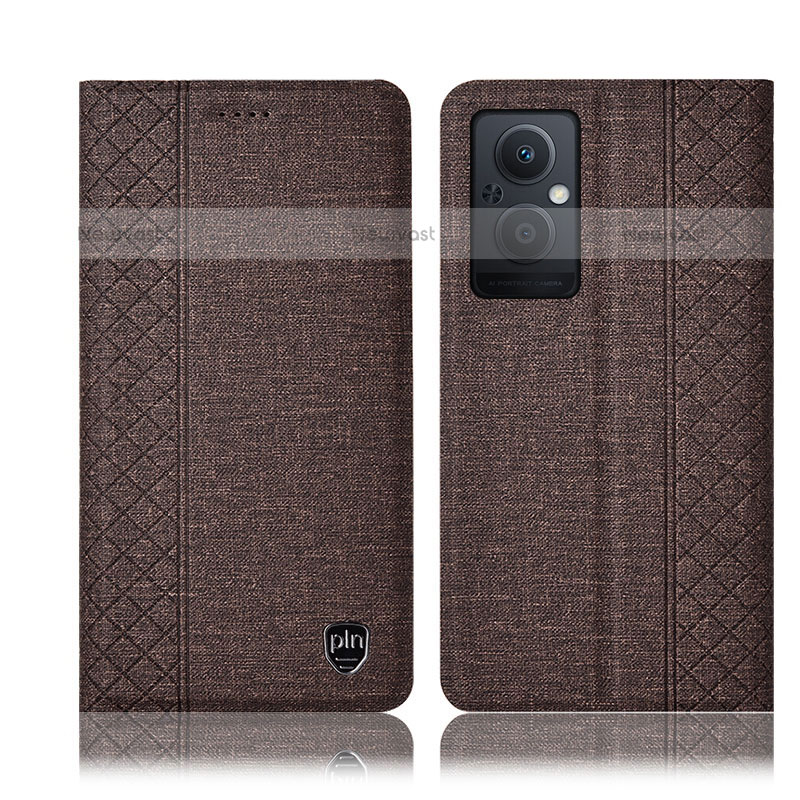 Cloth Case Stands Flip Cover H14P for Oppo F21 Pro 5G Brown